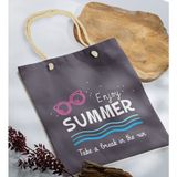Bk Gift Yaz Temalı Antrasit Halat Saplı Kumaş Plaj Çantası -8 Baskılı Omuz Çantası