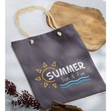 Bk Gift Yaz Temalı Antrasit Halat Saplı Kumaş Plaj Çantası -9 Baskılı Omuz Çantası