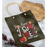 Bk Gift Yaz Temalı Haki Halat Saplı Kumaş Plaj Çantası -14 Baskılı Omuz Çantası