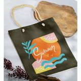 Bk Gift Yaz Temalı Haki Halat Saplı Kumaş Plaj Çantası -15 Baskılı Omuz Çantası