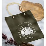 Bk Gift Yaz Temalı Haki Halat Saplı Kumaş Plaj Çantası -22 Baskılı Omuz Çantası