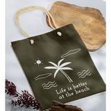 Bk Gift Yaz Temalı Haki Halat Saplı Kumaş Plaj Çantası -23 Baskılı Omuz Çantası