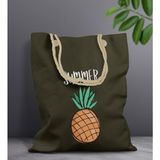 Bk Gift Yaz Temalı Haki Halat Saplı Kumaş Plaj Çantası -4 Baskılı Omuz Çantası