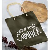 Bk Gift Yaz Temalı Haki Halat Saplı Kumaş Plaj Çantası -6 Baskılı Omuz Çantası
