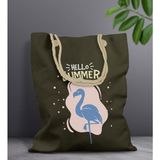 Bk Gift Yaz Temalı Haki Halat Saplı Kumaş Plaj Çantası -7 Baskılı Omuz Çantası