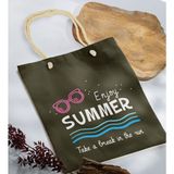 Bk Gift Yaz Temalı Haki Halat Saplı Kumaş Plaj Çantası -8 Baskılı Omuz Çantası