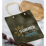 Bk Gift Yaz Temalı Haki Halat Saplı Kumaş Plaj Çantası -9 Baskılı Omuz Çantası