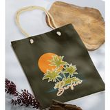 Bk Gift Yaz Temalı Isimli Haki Halat Saplı Kumaş Plaj Çantası -2 Baskılı Omuz Çantası