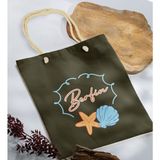 Bk Gift Yaz Temalı Isimli Haki Halat Saplı Kumaş Plaj Çantası -3 Baskılı Omuz Çantası
