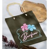 Bk Gift Yaz Temalı Isimli Haki Halat Saplı Kumaş Plaj Çantası -4 Baskılı Omuz Çantası