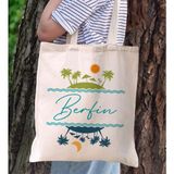 Bk Gift Yaz Temalı Isimli Kanvas Bez Plaj Çantası -1 Baskılı Omuz Çantası
