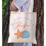 Bk Gift Yaz Temalı Isimli Kanvas Bez Plaj Çantası -3 Baskılı Omuz Çantası