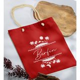 Bk Gift Yaz Temalı Isimli Kırmızı Halat Saplı Kumaş Plaj Çantası -1 Baskılı Omuz Çantası
