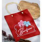 Bk Gift Yaz Temalı Isimli Kırmızı Halat Saplı Kumaş Plaj Çantası -4 Baskılı Omuz Çantası
