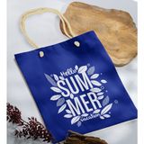 Bk Gift Yaz Temalı Isimli Saks Mavi Halat Saplı Kumaş Plaj Çantası -1 Baskılı Omuz Çantası