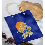 Bk Gift Yaz Temalı Isimli Saks Mavi Halat Saplı Kumaş Plaj Çantası -2 Baskılı Omuz Çantası