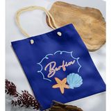 Bk Gift Yaz Temalı Isimli Saks Mavi Halat Saplı Kumaş Plaj Çantası -3 Baskılı Omuz Çantası