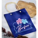 Bk Gift Yaz Temalı Isimli Saks Mavi Halat Saplı Kumaş Plaj Çantası -4 Baskılı Omuz Çantası
