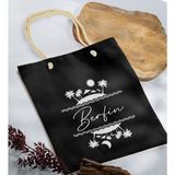 Bk Gift Yaz Temalı Isimli Siyah Halat Saplı Kumaş Plaj Çantası -1 Baskılı Omuz Çantası