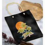 Bk Gift Yaz Temalı Isimli Siyah Halat Saplı Kumaş Plaj Çantası -2 Baskılı Omuz Çantası