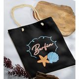 Bk Gift Yaz Temalı Isimli Siyah Halat Saplı Kumaş Plaj Çantası -3 Baskılı Omuz Çantası