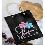 Bk Gift Yaz Temalı Isimli Siyah Halat Saplı Kumaş Plaj Çantası -4 Baskılı Omuz Çantası