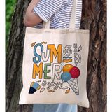 Bk Gift Yaz Temalı Kanvas Bez Plaj Çantası -12 Baskılı Omuz Çantası