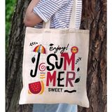 Bk Gift Yaz Temalı Kanvas Bez Plaj Çantası -14 Baskılı Omuz Çantası
