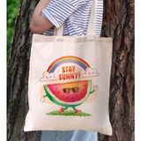 Bk Gift Yaz Temalı Kanvas Bez Plaj Çantası -18 Baskılı Omuz Çantası