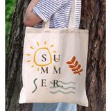 Bk Gift Yaz Temalı Kanvas Bez Plaj Çantası -20 Baskılı Omuz Çantası