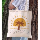 Bk Gift Yaz Temalı Kanvas Bez Plaj Çantası -21 Baskılı Omuz Çantası