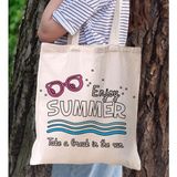 Bk Gift Yaz Temalı Kanvas Bez Plaj Çantası -8 Baskılı Omuz Çantası