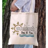 Bk Gift Yaz Temalı Kanvas Bez Plaj Çantası -9 Baskılı Omuz Çantası
