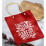 Bk Gift Yaz Temalı Kırmızı Halat Saplı Kumaş Plaj Çantası -1 Baskılı Omuz Çantası