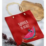 Bk Gift Yaz Temalı Kırmızı Halat Saplı Kumaş Plaj Çantası -10 Baskılı Omuz Çantası