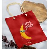 Bk Gift Yaz Temalı Kırmızı Halat Saplı Kumaş Plaj Çantası -11 Baskılı Omuz Çantası
