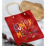 Bk Gift Yaz Temalı Kırmızı Halat Saplı Kumaş Plaj Çantası -13 Baskılı Omuz Çantası