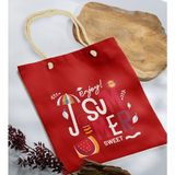 Bk Gift Yaz Temalı Kırmızı Halat Saplı Kumaş Plaj Çantası -14 Baskılı Omuz Çantası