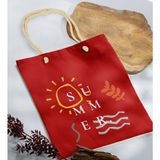 Bk Gift Yaz Temalı Kırmızı Halat Saplı Kumaş Plaj Çantası -20 Baskılı Omuz Çantası