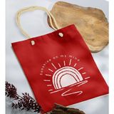 Bk Gift Yaz Temalı Kırmızı Halat Saplı Kumaş Plaj Çantası -22 Baskılı Omuz Çantası