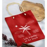 Bk Gift Yaz Temalı Kırmızı Halat Saplı Kumaş Plaj Çantası -23 Baskılı Omuz Çantası