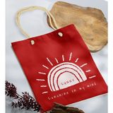 Bk Gift Yaz Temalı Kırmızı Halat Saplı Kumaş Plaj Çantası -24 Baskılı Omuz Çantası