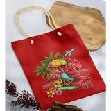 Bk Gift Yaz Temalı Kırmızı Halat Saplı Kumaş Plaj Çantası -3 Baskılı Omuz Çantası