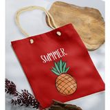 Bk Gift Yaz Temalı Kırmızı Halat Saplı Kumaş Plaj Çantası -4 Baskılı Omuz Çantası