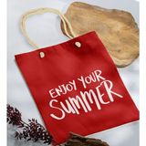 Bk Gift Yaz Temalı Kırmızı Halat Saplı Kumaş Plaj Çantası -6 Baskılı Omuz Çantası
