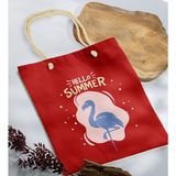 Bk Gift Yaz Temalı Kırmızı Halat Saplı Kumaş Plaj Çantası -7 Baskılı Omuz Çantası