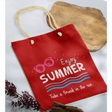 Bk Gift Yaz Temalı Kırmızı Halat Saplı Kumaş Plaj Çantası -8 Baskılı Omuz Çantası