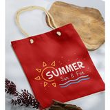Bk Gift Yaz Temalı Kırmızı Halat Saplı Kumaş Plaj Çantası -9 Baskılı Omuz Çantası
