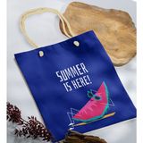 Bk Gift Yaz Temalı Saks Mavi Halat Saplı Kumaş Plaj Çantası -10 Baskılı Omuz Çantası