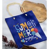 Bk Gift Yaz Temalı Saks Mavi Halat Saplı Kumaş Plaj Çantası -12 Baskılı Omuz Çantası